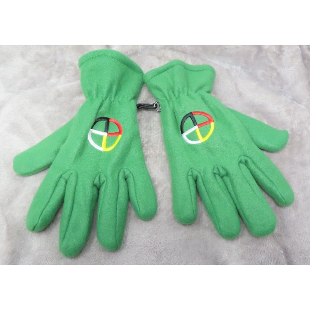 Lakota Womens Four Directions Medicine Wheel Embroidered‎ Pair Gloves Green